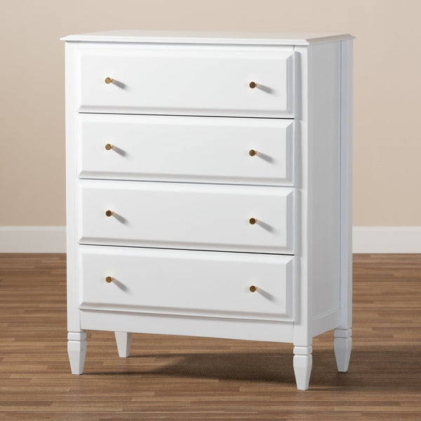 Baxton Studio Baxton Studio Naomi Elegant White 4-Drawer Chest - Classic Glam Storage for Bedroom Essentials MG0038-White-4DW-Chest