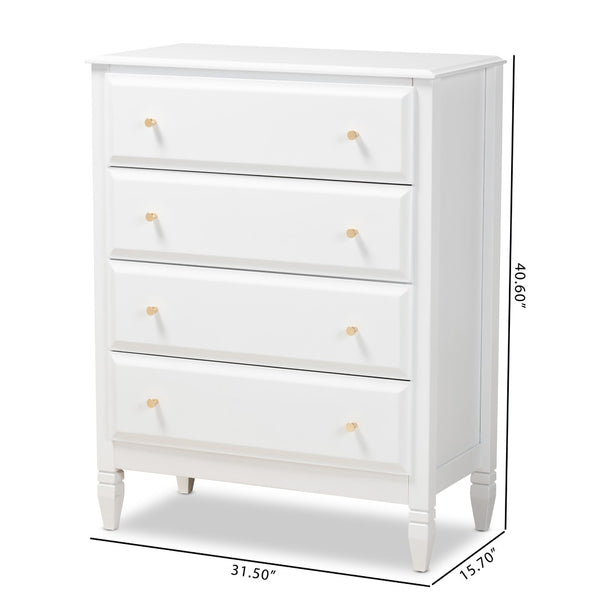 Baxton Studio Baxton Studio Naomi Elegant White 4-Drawer Chest - Classic Glam Storage for Bedroom Essentials MG0038-White-4DW-Chest