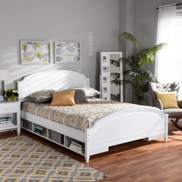 Baxton Studio Baxton Studio Elise Full-Size Storage Platform Bed - Classic White Wood Design with Under-Bed Cubbies MG0038-White-Full