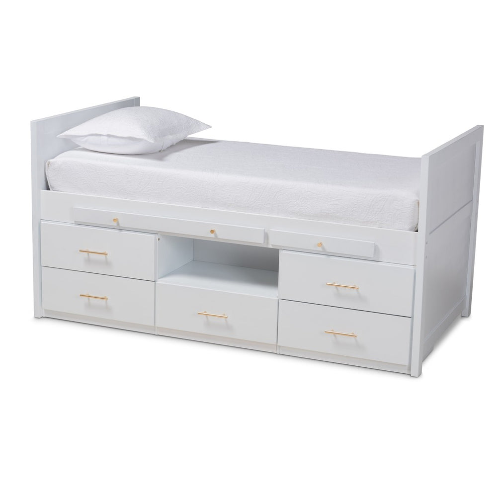 Baxton Studio Baxton Studio Mirza Modern White Wood Twin Storage Bed with Desk & 5 Drawers for Kids' Rooms MG0041-White-Twin