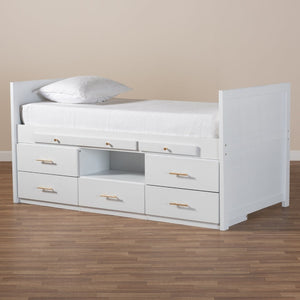 Baxton Studio Baxton Studio Mirza Modern White Wood Twin Storage Bed with Desk & 5 Drawers for Kids' Rooms MG0041-White-Twin