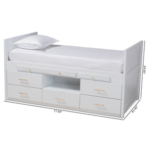 Baxton Studio Baxton Studio Mirza Modern White Wood Twin Storage Bed with Desk & 5 Drawers for Kids' Rooms MG0041-White-Twin