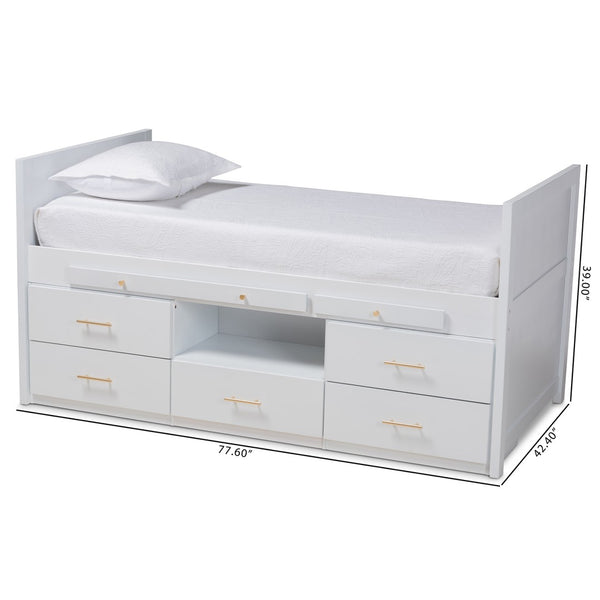 Baxton Studio Baxton Studio Mirza Modern White Wood Twin Storage Bed with Desk & 5 Drawers for Kids' Rooms MG0041-White-Twin