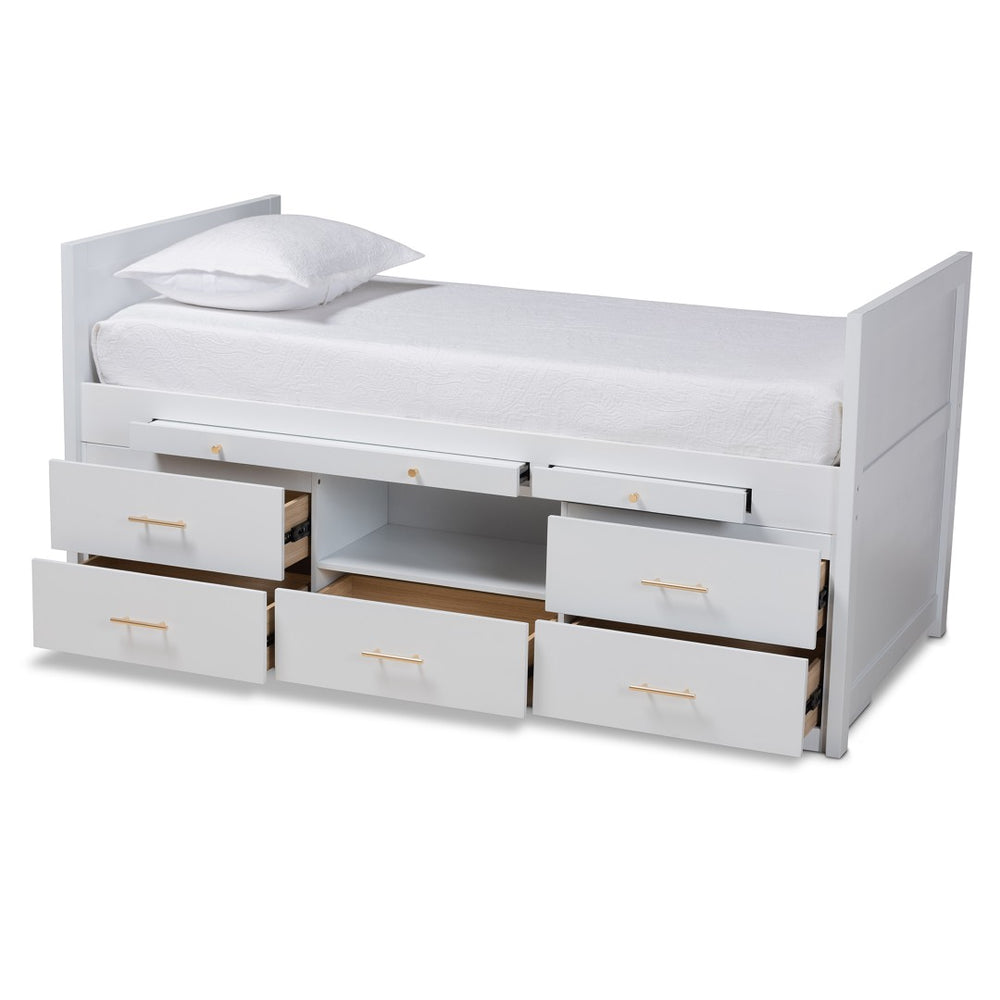Baxton Studio Baxton Studio Mirza Modern White Wood Twin Storage Bed with Desk & 5 Drawers for Kids' Rooms MG0041-White-Twin
