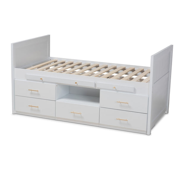 Baxton Studio Baxton Studio Mirza Modern White Wood Twin Storage Bed with Desk & 5 Drawers for Kids' Rooms MG0041-White-Twin