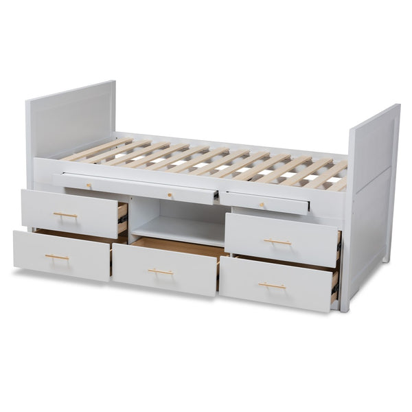 Baxton Studio Baxton Studio Mirza Modern White Wood Twin Storage Bed with Desk & 5 Drawers for Kids' Rooms MG0041-White-Twin