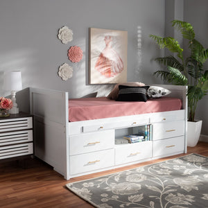 Baxton Studio Baxton Studio Mirza Modern White Wood Twin Storage Bed with Desk & 5 Drawers for Kids' Rooms MG0041-White-Twin