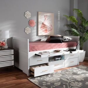 Baxton Studio Baxton Studio Mirza Modern White Wood Twin Storage Bed with Desk & 5 Drawers for Kids' Rooms MG0041-White-Twin