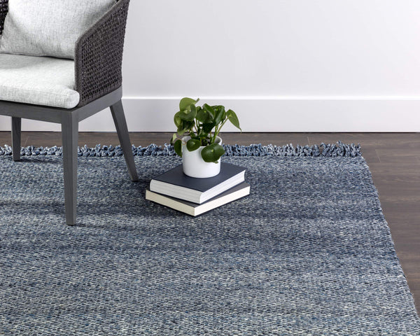 Sunpan Lindau Hand-Woven Flatweave Area Rug Eco Recycled PET Yarn Artisan Teal Indoor 108292