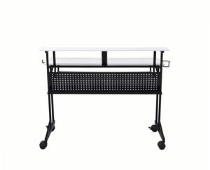 English Elm Suitor White & Black Studio Desk with Sliding Keyboard Tray, 61-Key Support, Open Storage, Casters B2726P297802