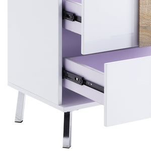 English Elm White White High Gloss and Natural End Table with 2 Drawers, Soft-Close Safety Stops, Modern Chic Storage B062P186486
