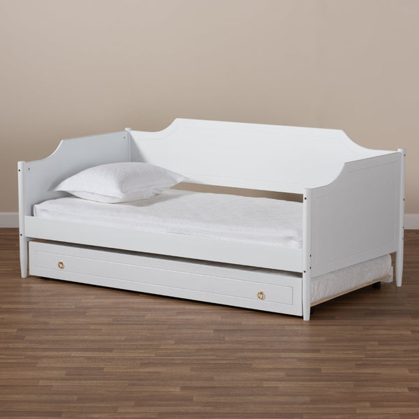 Baxton Studio Baxton Studio Alya White Farmhouse Daybed with Trundle - Stylish Twin Sofa & Guest Bed Solution MG0016-1-White-Daybed with Trundle