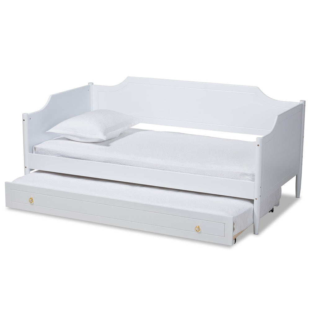 Baxton Studio Baxton Studio Alya White Farmhouse Daybed with Trundle - Stylish Twin Sofa & Guest Bed Solution MG0016-1-White-Daybed with Trundle