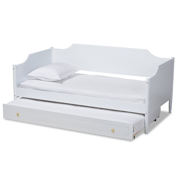Baxton Studio Baxton Studio Alya White Farmhouse Daybed with Trundle - Stylish Twin Sofa & Guest Bed Solution MG0016-1-White-Daybed with Trundle