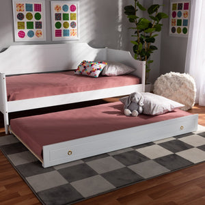Baxton Studio Baxton Studio Alya Classic Farmhouse Twin Trundle Bed with Smooth-Caster Wheels for Guests MG 0016-1-White-Trundle