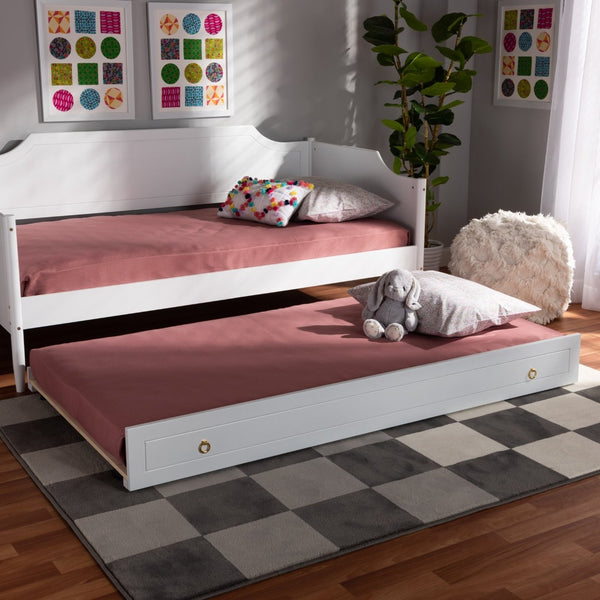 Baxton Studio Baxton Studio Alya Classic Farmhouse Twin Trundle Bed with Smooth-Caster Wheels for Guests MG 0016-1-White-Trundle