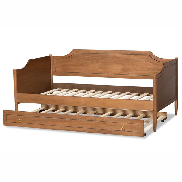 Baxton Studio Baxton Studio Alya Classic Farmhouse Walnut Brown Daybed with Convenient Roll-Out Trundle Bed Twin MG0016-1-Walnut-Daybed with Trundle