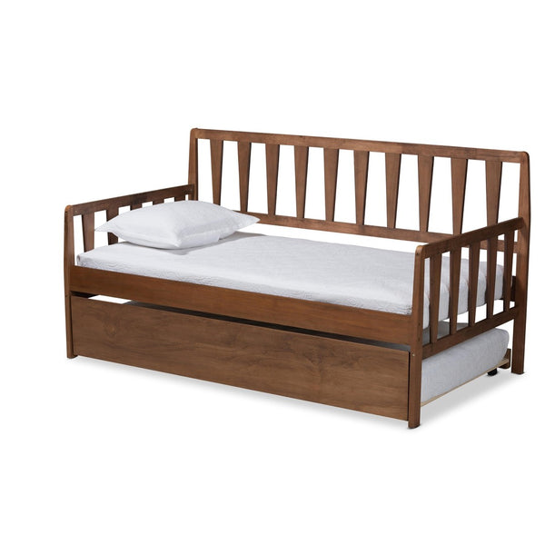 Baxton Studio Baxton Studio Twin Daybed with Roll-Out Trundle, Walnut Brown Finish, Modern Transitional Design MG0046-1-Walnut-Daybed with Trundle