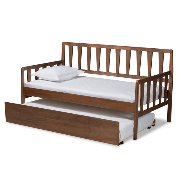 Baxton Studio Baxton Studio Twin Daybed with Roll-Out Trundle, Walnut Brown Finish, Modern Transitional Design MG0046-1-Walnut-Daybed with Trundle