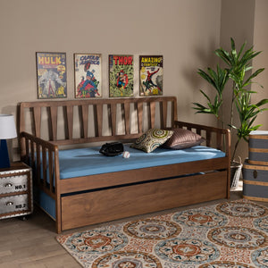 Baxton Studio Baxton Studio Twin Daybed with Roll-Out Trundle, Walnut Brown Finish, Modern Transitional Design MG0046-1-Walnut-Daybed with Trundle
