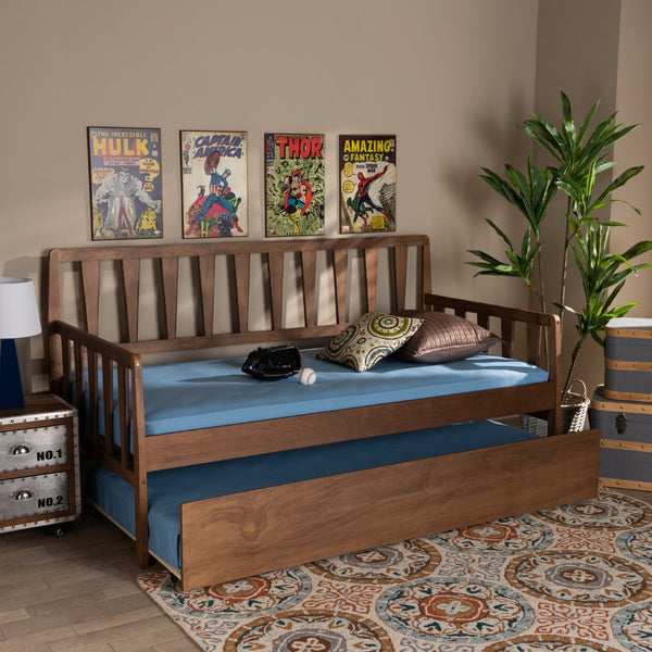 Baxton Studio Baxton Studio Twin Daybed with Roll-Out Trundle, Walnut Brown Finish, Modern Transitional Design MG0046-1-Walnut-Daybed with Trundle