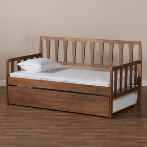 Baxton Studio Baxton Studio Twin Daybed with Roll-Out Trundle, Walnut Brown Finish, Modern Transitional Design MG0046-1-Walnut-Daybed with Trundle