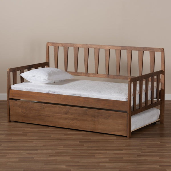 Baxton Studio Baxton Studio Twin Daybed with Roll-Out Trundle, Walnut Brown Finish, Modern Transitional Design MG0046-1-Walnut-Daybed with Trundle