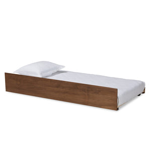 Baxton Studio Baxton Stylish Walnut Brown Twin Size Trundle Bed with Smooth Wheels for Easy Guest Sleepovers MG0046-1-Walnut-Trundle