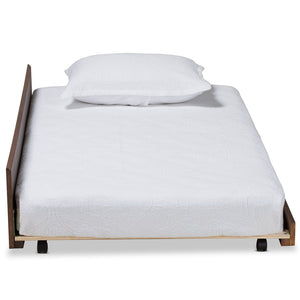 Baxton Studio Baxton Stylish Walnut Brown Twin Size Trundle Bed with Smooth Wheels for Easy Guest Sleepovers MG0046-1-Walnut-Trundle