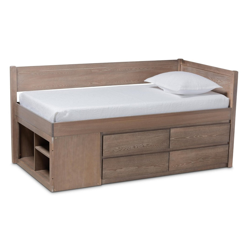 Baxton Studio Baxton Studio Levon Twin Storage Bed - Modern Antique Oak Finish with 4 Drawers & Built-In Slats MG0042-Antique Oak-Twin
