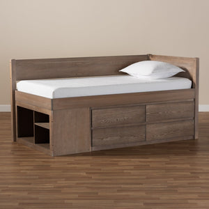 Baxton Studio Baxton Studio Levon Twin Storage Bed - Modern Antique Oak Finish with 4 Drawers & Built-In Slats MG0042-Antique Oak-Twin