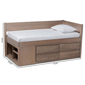 Baxton Studio Baxton Studio Levon Twin Storage Bed - Modern Antique Oak Finish with 4 Drawers & Built-In Slats MG0042-Antique Oak-Twin