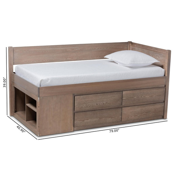 Baxton Studio Baxton Studio Levon Twin Storage Bed - Modern Antique Oak Finish with 4 Drawers & Built-In Slats MG0042-Antique Oak-Twin