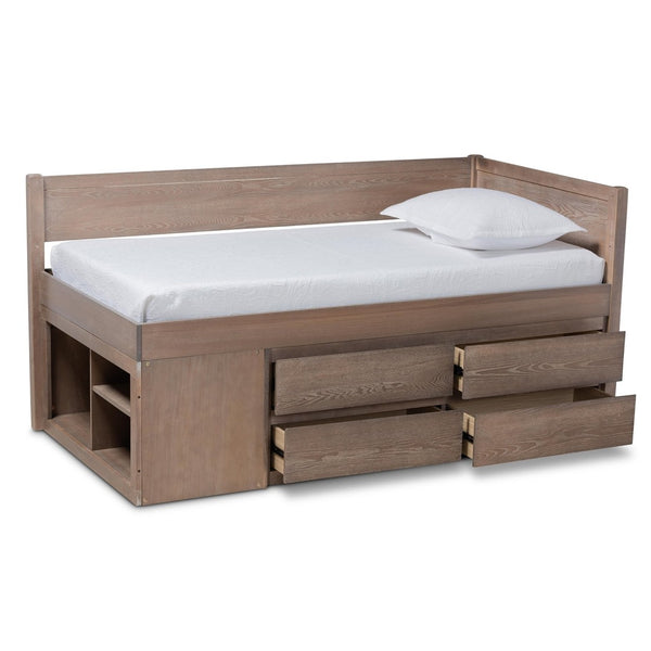 Baxton Studio Baxton Studio Levon Twin Storage Bed - Modern Antique Oak Finish with 4 Drawers & Built-In Slats MG0042-Antique Oak-Twin