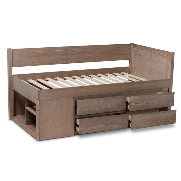 Baxton Studio Baxton Studio Levon Twin Storage Bed - Modern Antique Oak Finish with 4 Drawers & Built-In Slats MG0042-Antique Oak-Twin