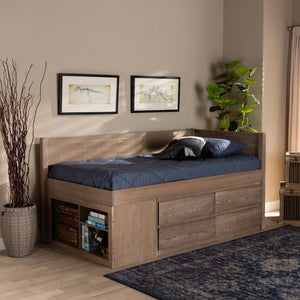 Baxton Studio Baxton Studio Levon Twin Storage Bed - Modern Antique Oak Finish with 4 Drawers & Built-In Slats MG0042-Antique Oak-Twin