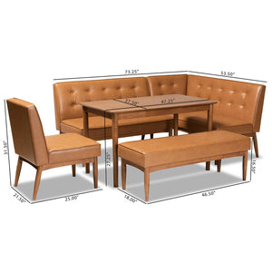 Baxton Studio Baxton Studio Mid-Century Modern Tan Faux Leather Dining Nook Set with Walnut Wood Finish for Small Spaces Arvid 5-Piece BBT8051-Tan/Walnut-5PC Dining Nook Set