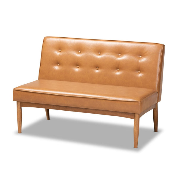 Baxton Studio Baxton Studio Mid-Century Modern Tan Faux Leather Dining Nook Set with Walnut Wood Finish for Small Spaces Arvid 5-Piece BBT8051-Tan/Walnut-5PC Dining Nook Set