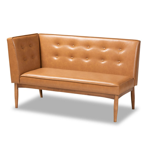 Baxton Studio Baxton Studio Mid-Century Modern Tan Faux Leather Dining Nook Set with Walnut Wood Finish for Small Spaces Arvid 5-Piece BBT8051-Tan/Walnut-5PC Dining Nook Set