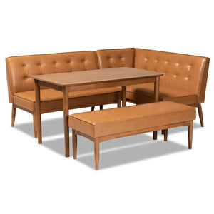 Baxton Studio Baxton Studio Mid-Century Modern Tan Faux Leather Dining Nook Set with Walnut Wood Finish for Small Spaces Arvid 4-Piece BBT8051-Tan/Walnut-4PC Dining Nook Set
