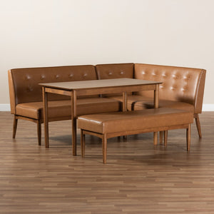 Baxton Studio Baxton Studio Mid-Century Modern Tan Faux Leather Dining Nook Set with Walnut Wood Finish for Small Spaces Arvid 4-Piece BBT8051-Tan/Walnut-4PC Dining Nook Set