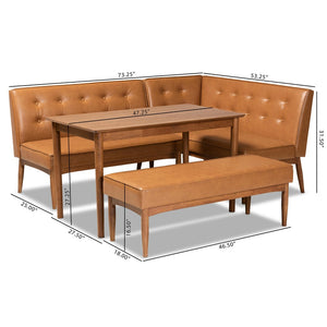 Baxton Studio Baxton Studio Mid-Century Modern Tan Faux Leather Dining Nook Set with Walnut Wood Finish for Small Spaces Arvid 4-Piece BBT8051-Tan/Walnut-4PC Dining Nook Set