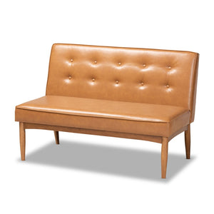 Baxton Studio Baxton Studio Mid-Century Modern Tan Faux Leather Dining Nook Set with Walnut Wood Finish for Small Spaces Arvid 4-Piece BBT8051-Tan/Walnut-4PC Dining Nook Set