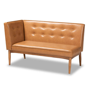 Baxton Studio Baxton Studio Mid-Century Modern Tan Faux Leather Dining Nook Set with Walnut Wood Finish for Small Spaces Arvid 4-Piece BBT8051-Tan/Walnut-4PC Dining Nook Set