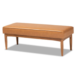Baxton Studio Baxton Studio Mid-Century Modern Tan Faux Leather Dining Nook Set with Walnut Wood Finish for Small Spaces Arvid 4-Piece BBT8051-Tan/Walnut-4PC Dining Nook Set