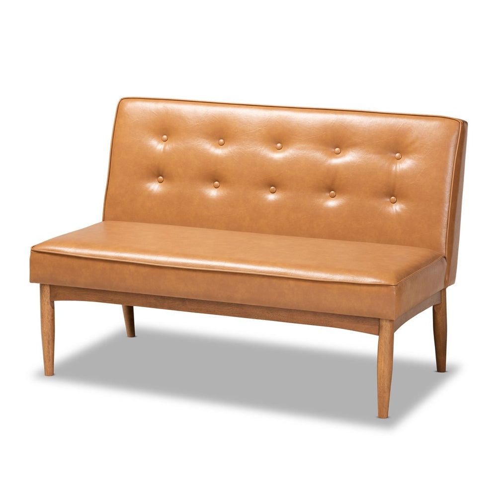 Baxton Studio Baxton Studio Arvid Modern Tan Faux Leather Dining Nook Set with Walnut Wood Finish & Tufted Design BBT8051-Tan/Walnut-2PC SF Bench