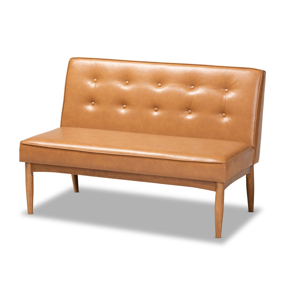 Baxton Studio Baxton Studio Mid-Century Modern Tan Faux Leather Dining Nook Set with Walnut Wood Finish for Small Spaces Arvid 3-Piece BBT8051-Tan/Walnut-3PC Dining Nook Set