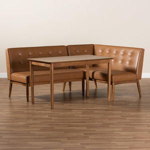 Baxton Studio Baxton Studio Mid-Century Modern Tan Faux Leather Dining Nook Set with Walnut Wood Finish for Small Spaces Arvid 3-Piece BBT8051-Tan/Walnut-3PC Dining Nook Set