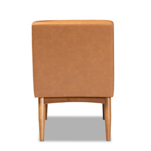 Baxton Studio Baxton Arvid Mid-Century Modern Tan Faux Leather Dining Chair with Walnut Wood Finish & Comfort BBT8051-Tan/Walnut-CC