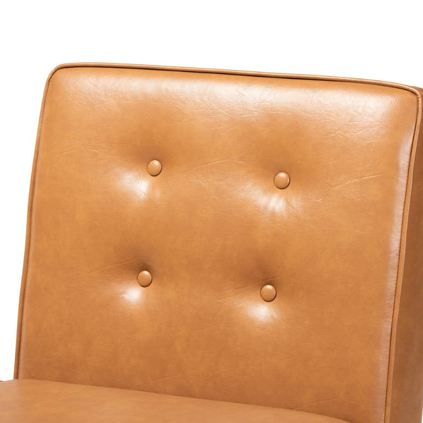 Baxton Studio Baxton Arvid Mid-Century Modern Tan Faux Leather Dining Chair with Walnut Wood Finish & Comfort BBT8051-Tan/Walnut-CC